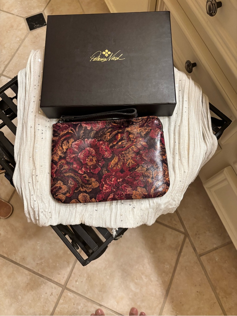 Patricia Nash Burgundy Floral Wristlet Clutch